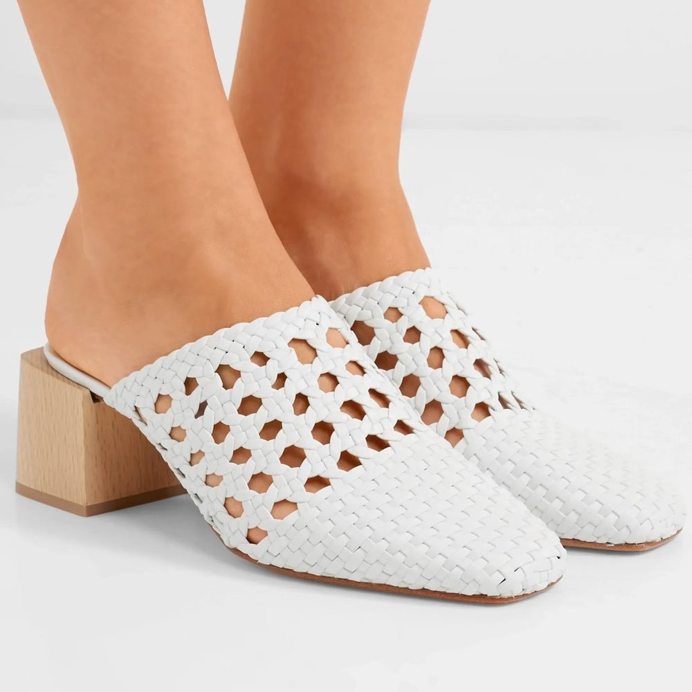 LOQ Ines Woven Leather Mules (White)